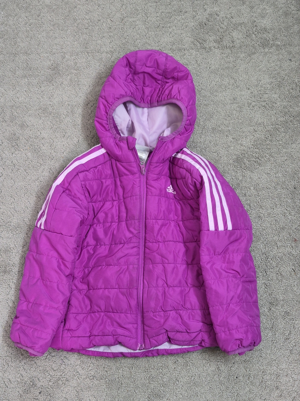 Adidas Girls' Pink Hooded Puffer Jacket 4/5 XXS